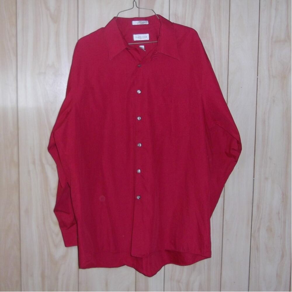 Van Heusen Collared Red Button-Down Long Sleeve Men Shirt 17 34/35 XL